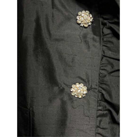 Molly B Black Ruffled Cropped Silk Jacket Size 2 Rhinestone Buttons - Picture 5 of 6